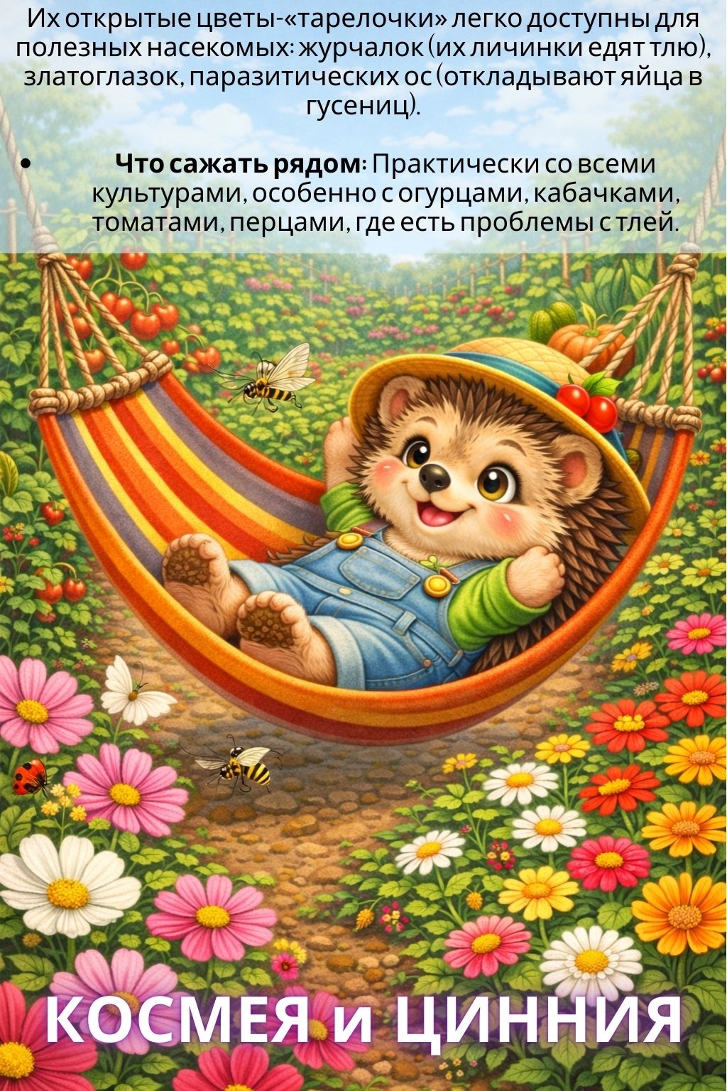 Космея и цинния привлекают полезных насекомых