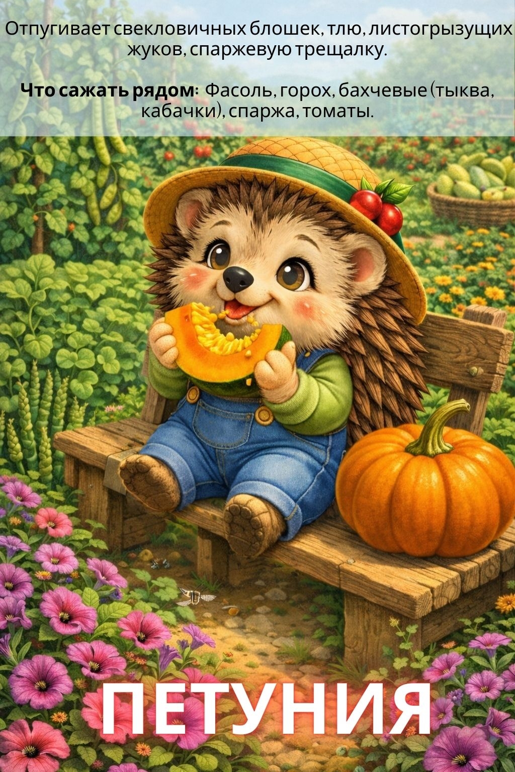 Петуния в смешанных посадках рядом с овощами