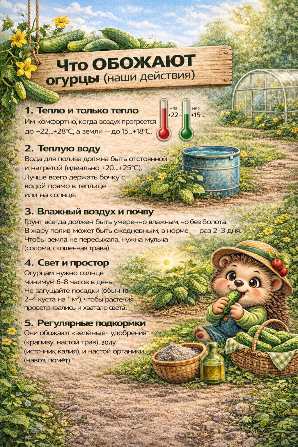 Что любят огурцы — условия для хорошего урожая